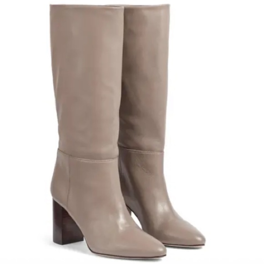 🌸LK BENNETT🌸 Taupe Brogan Knee-high Leather Heeled Boots Size: 42